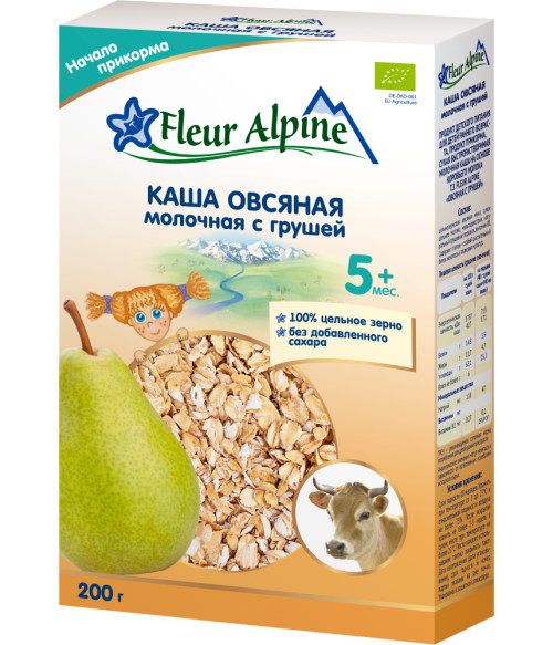 Fleur Alpine Organic milk oats with pear, from 5 monts, 200 g Fleur Alpine Organic milk oats with pear, from 5 monts, 200 g